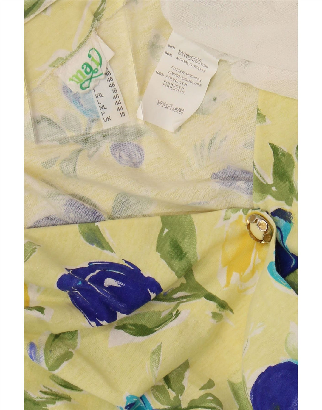 VINTAGE Rochie cămașă cu mâneci scurte pentru femei UK 18 XL Bumbac floral galben