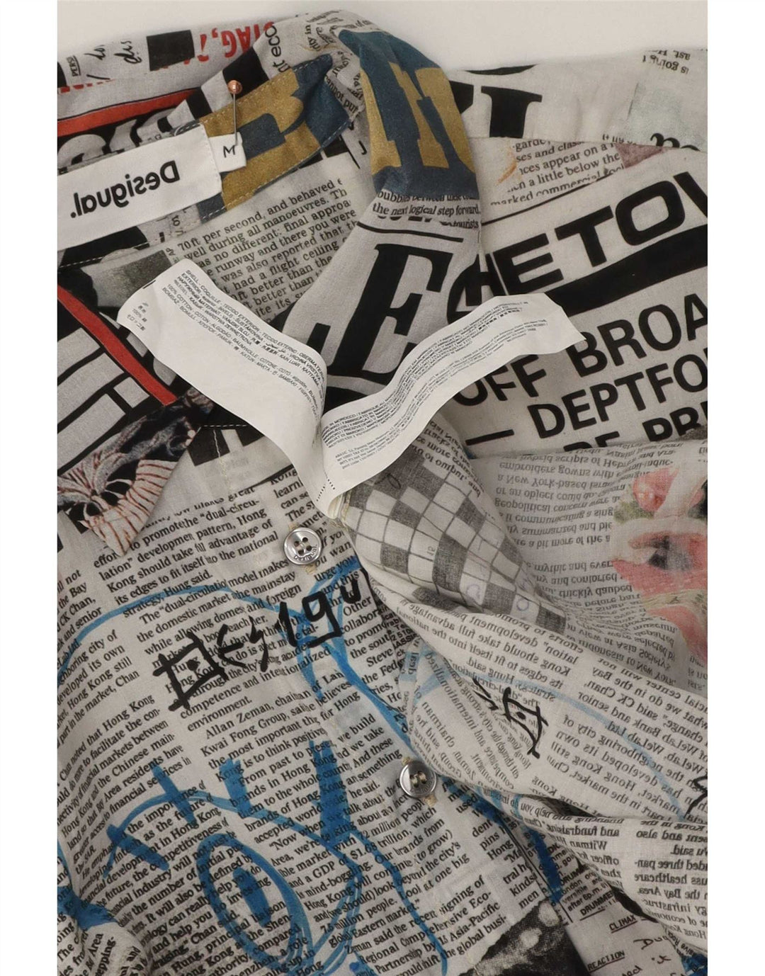 Cămașă Desigual pentru femei Newspaper Graphic UK 14 Medium Multicolor Bumbac