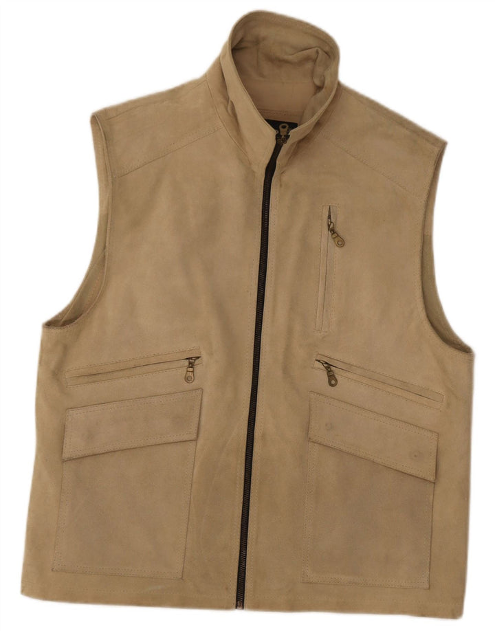 Gilet Vintage pentru bărbați din piele intoarsa UK 38 Medium Beige Piele