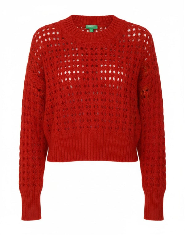 Pulover pentru femei Benetton, croșetat supradimensionat, cu decolteu, roșu, UK 4 XS