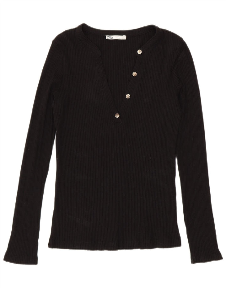Top pentru femei Zara cu mânecă lungă UK 12 Medium Black Modal