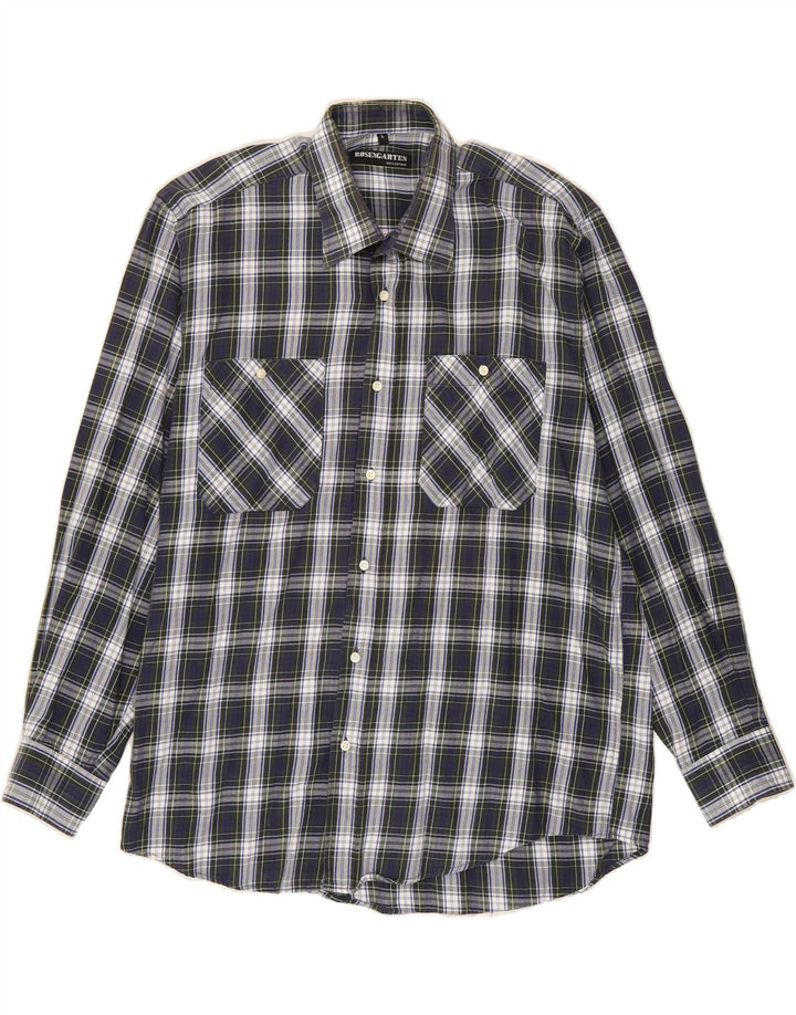 VINTAGE Mens Flannel Shirt Large Navy Blue Check Cotton Vintage Vintage and Second-Hand Vintage from Messina Hembry 