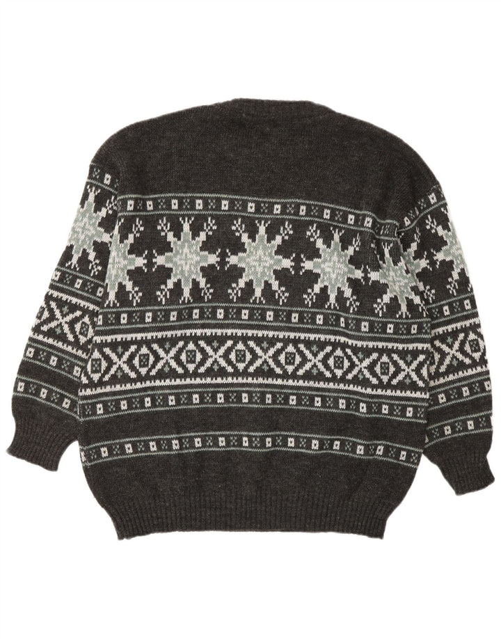 Pulover pentru bărbați Henry Scott cu decolteu rotund, gri mediu, acrilic Fair Isle