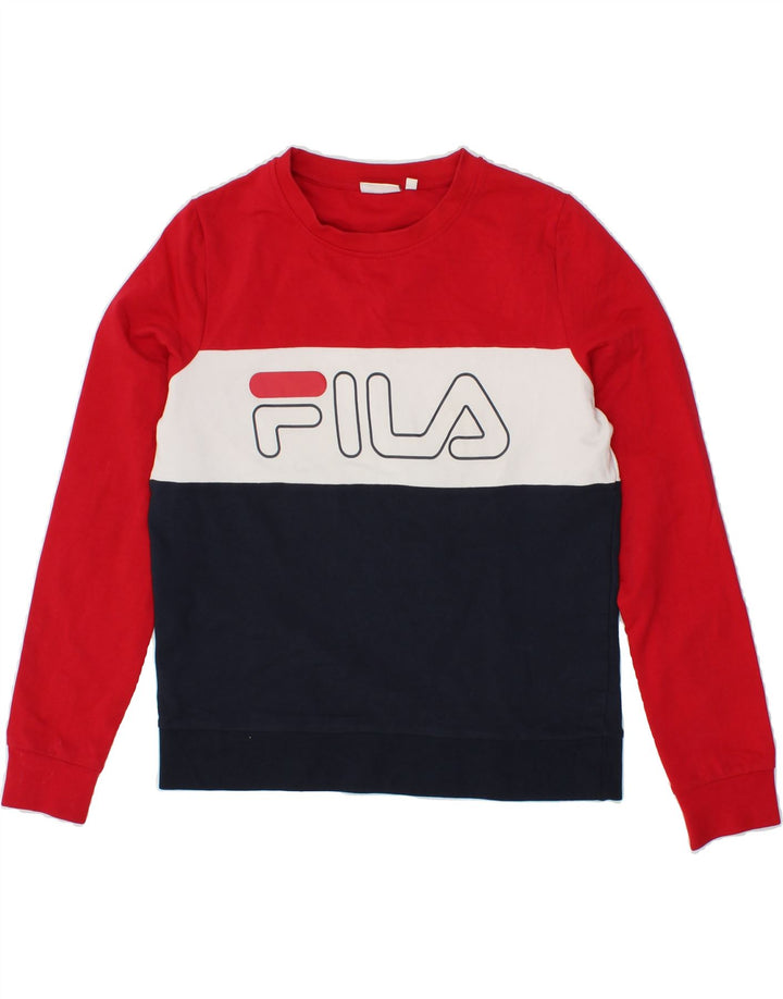 FILA Mens Graphic Sweatshirt Jumper XS Multicoloured Colourblock Cotton Vintage Fila and Second-Hand Fila from Messina Hembry 