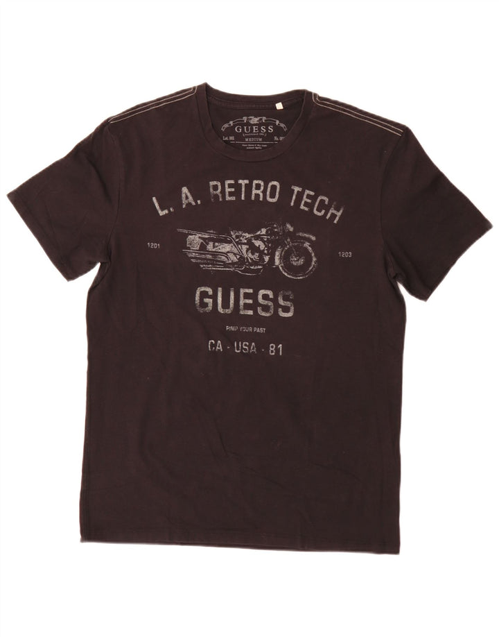 Tricou cu grafică obișnuită Guess pentru bărbați Top mediu din bumbac negru