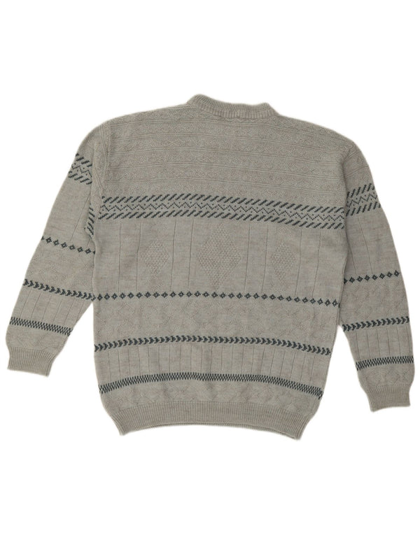 CANADIAN Mens Crew Neck Jumper Sweater Medium Grey Striped Acrylic