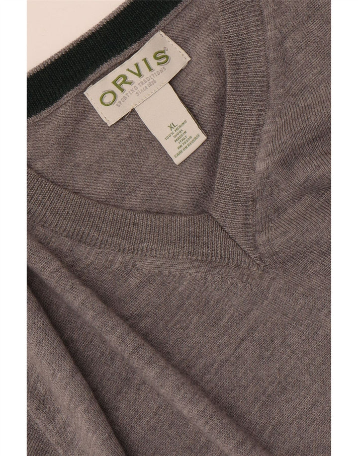 Pulover ORVIS pentru bărbați, cu decolteu în V, XL, lână gri