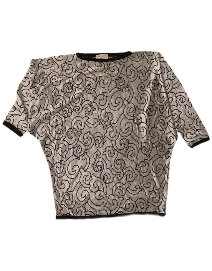 VINTAGE Top cu tunică din catifea liliac pentru femei UK 22 3XL Argintiu, viscoză geometrică