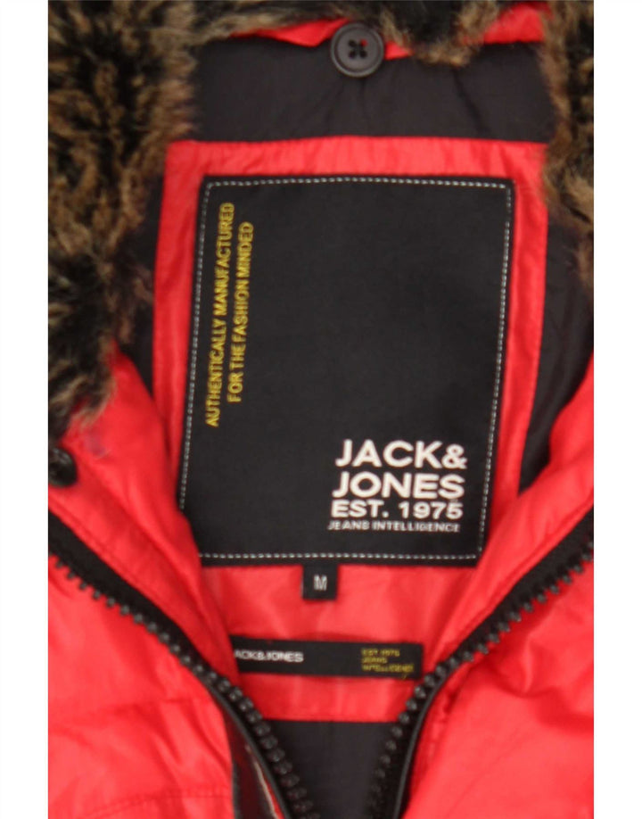 Jack & Jones Jachetă căptușită cu glugă pentru bărbați UK 38 Medium Red Nylon
