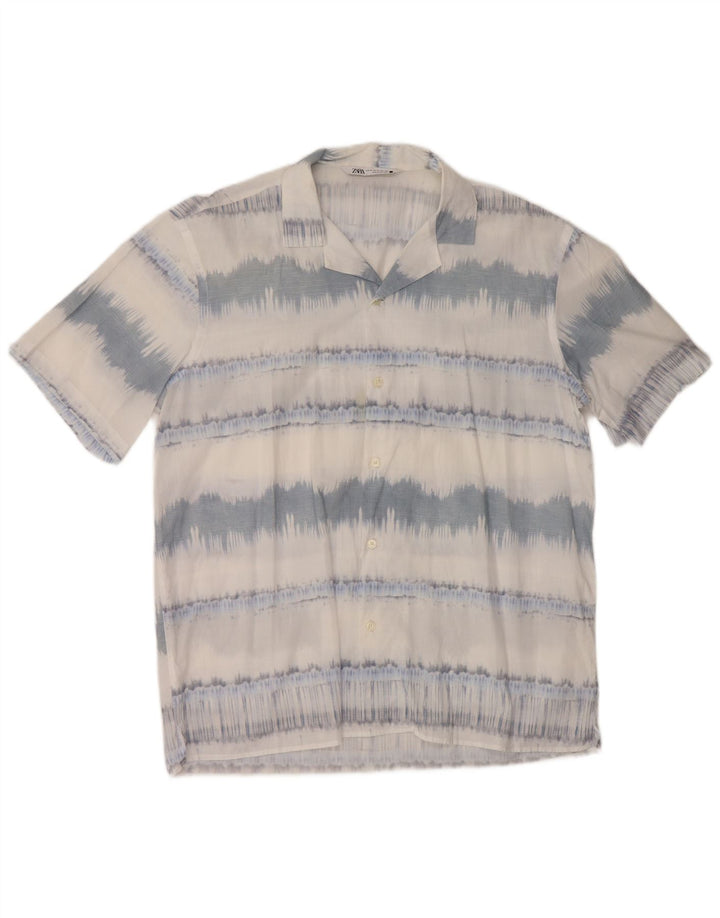 Cămașă cu mânecă scurtă ZARA pentru bărbați, bumbac cu dungi XL albastre