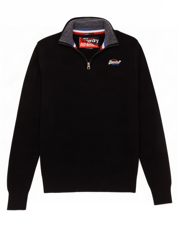 Pulover Superdry pentru bărbați, cu fermoar și gât, bumbac bleumarin 2XL