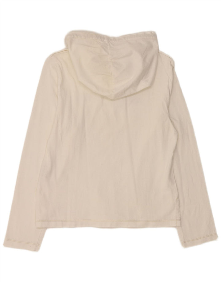 REPLAY Top grafic cu glugă pentru femei cu mânecă lungă UK 14, mare, alb, bumbac