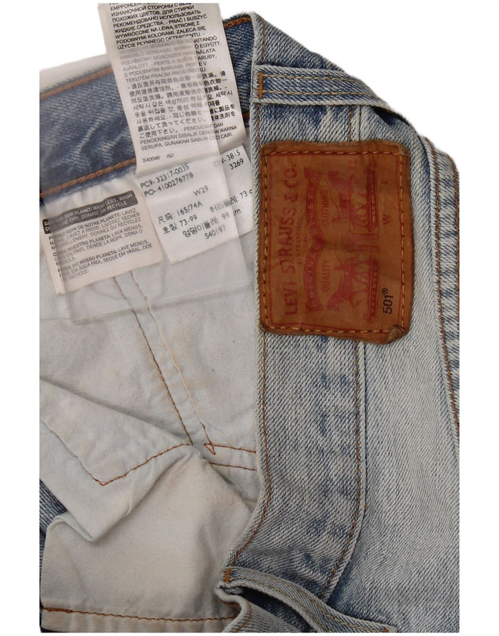 Pantaloni fierbinți Levi's 501 Distressed Denim W29, bumbac albastru mediu