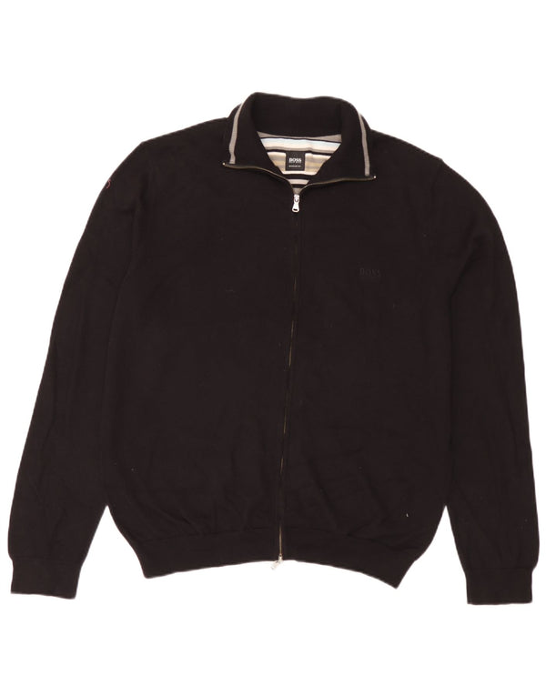 Pulover cardigan Hugo Boss pentru bărbați, bumbac negru mare