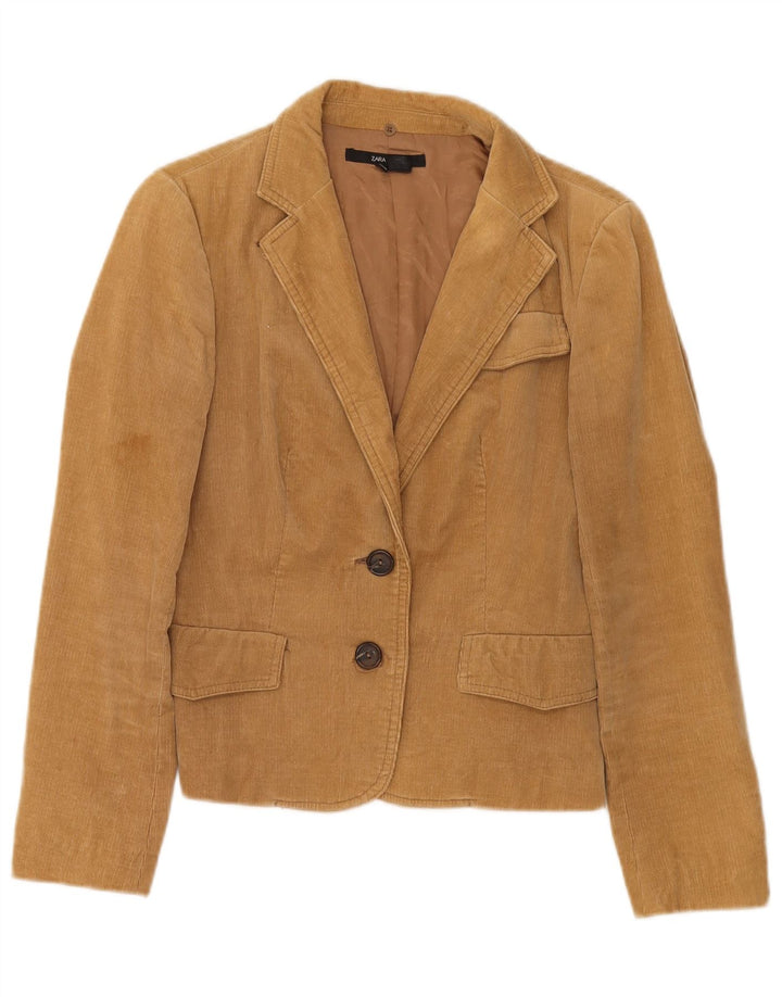 Blazer pentru femei Zara, cu 2 nasturi, din velur, UK 10, bumbac, bej mic