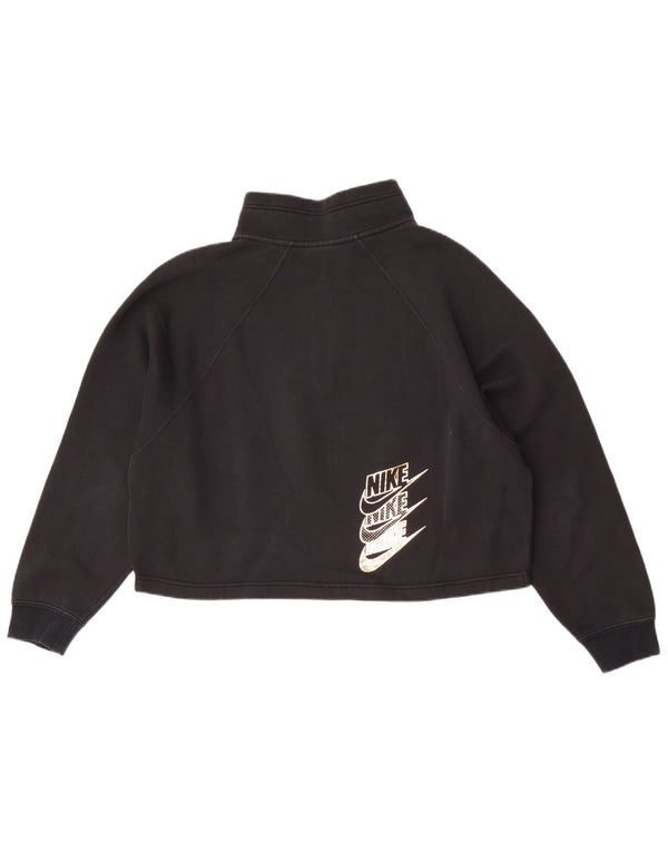 Pulover pentru femei Nike Crop Graphic, cu fermoar și gât, UK 16, mare, negru
