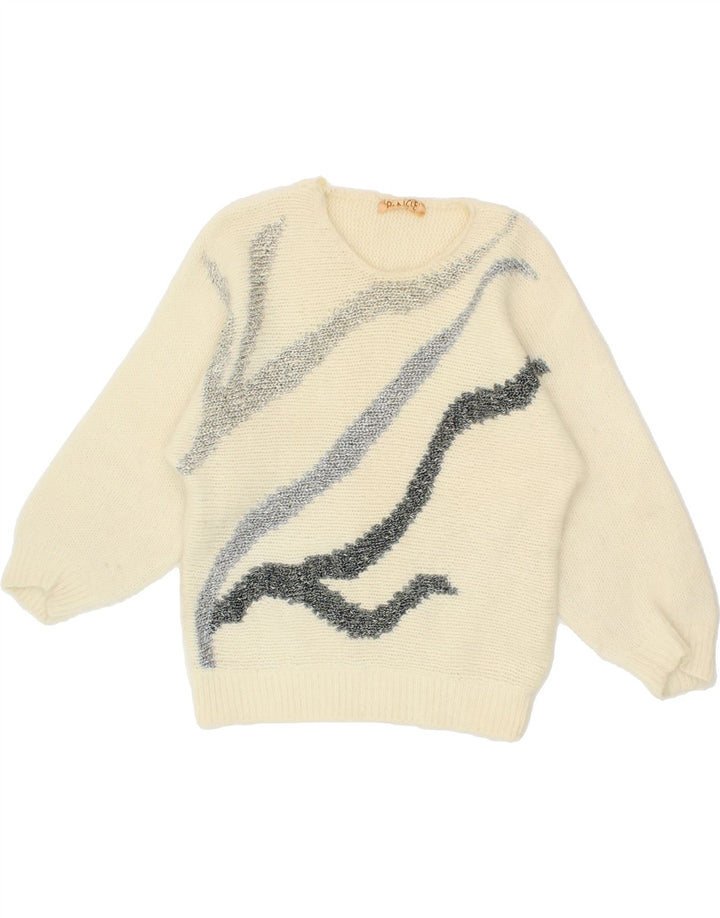 VINTAGE Womens Boat Neck Jumper Sweater UK 12 Medium White Vintage Vintage and Second-Hand Vintage from Messina Hembry 