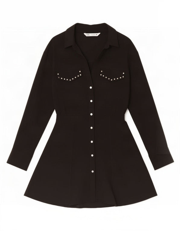 Rochie cămașă pentru femei Zara UK 12 Medium Black Viscose