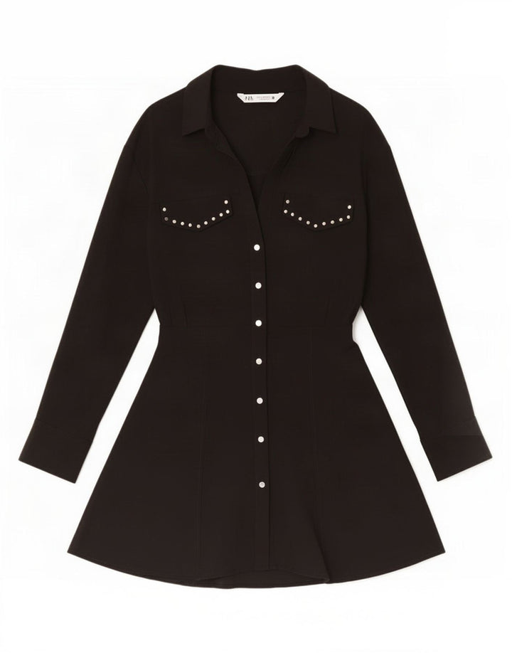 Rochie cămașă pentru femei Zara UK 12 Medium Black Viscose