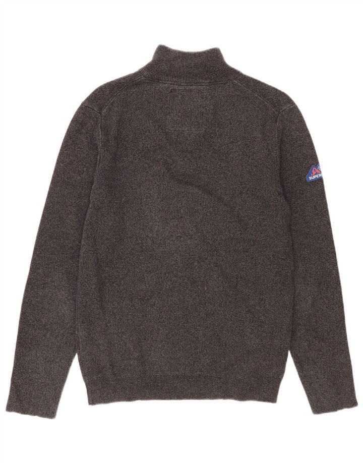 Pulover Superdry pentru bărbați, cu fermoar, cu gât, bumbac cu pete, gri mediu