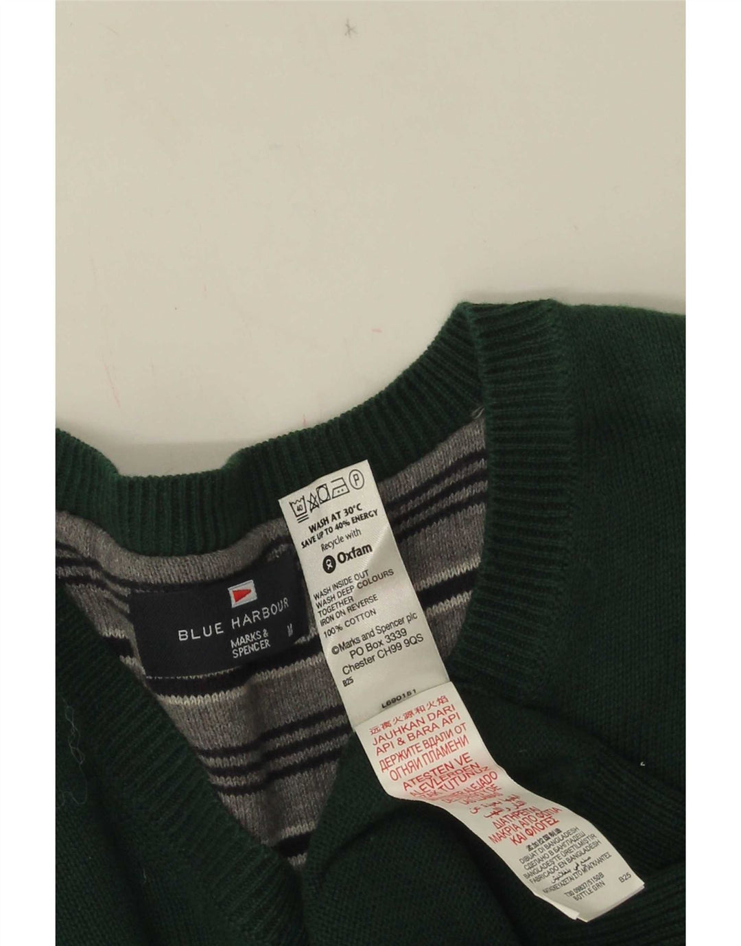 Pulover Marks & Spencer pentru bărbați, Blue Harbour, cu decolteu în V, din bumbac verde mediu