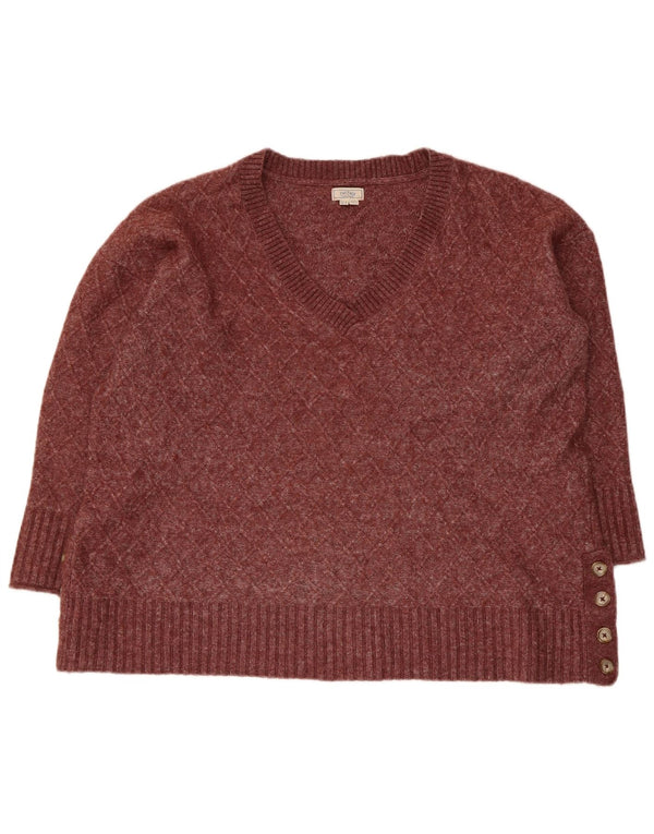 Pulover pentru femei Fat Face cu decolteu în V UK 20 2XL Bordeaux Poliester
