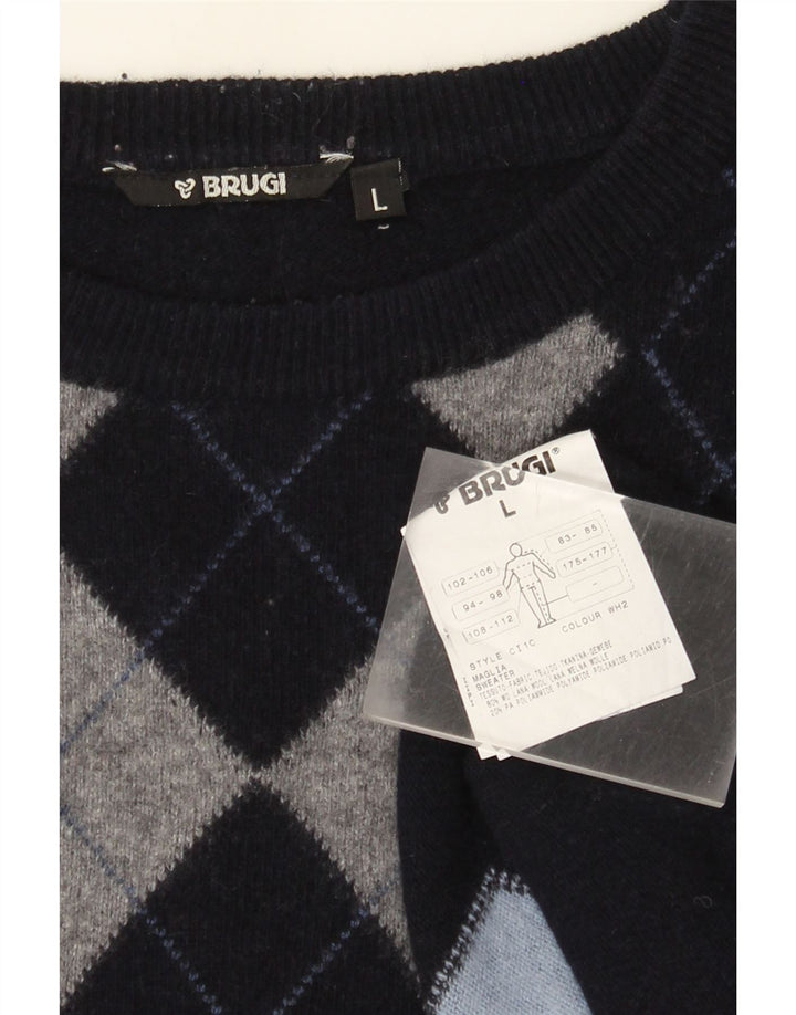 Pulover Brugi pentru bărbați cu gât crew pulover mare bleumarin Argyle/lână diamant