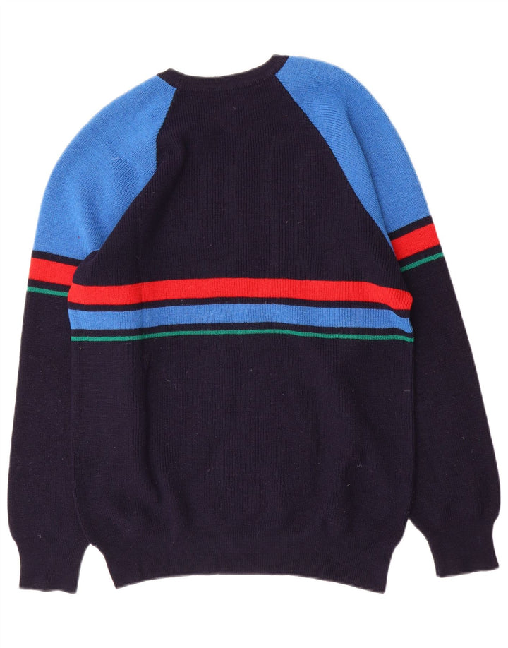 Pulover vintage pentru bărbați cu decolteu rotund, mijlociu, bleumarin, color block