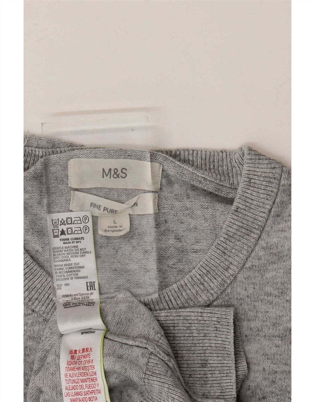 Pulover pentru bărbați Marks & Spencer cu gât roșu, bumbac cu pete mare, gri