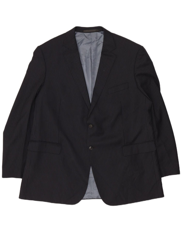 Marks & Spencer Mens Longline Blazer Jacket UK 48 2XL Navy Blue Pinstripe
