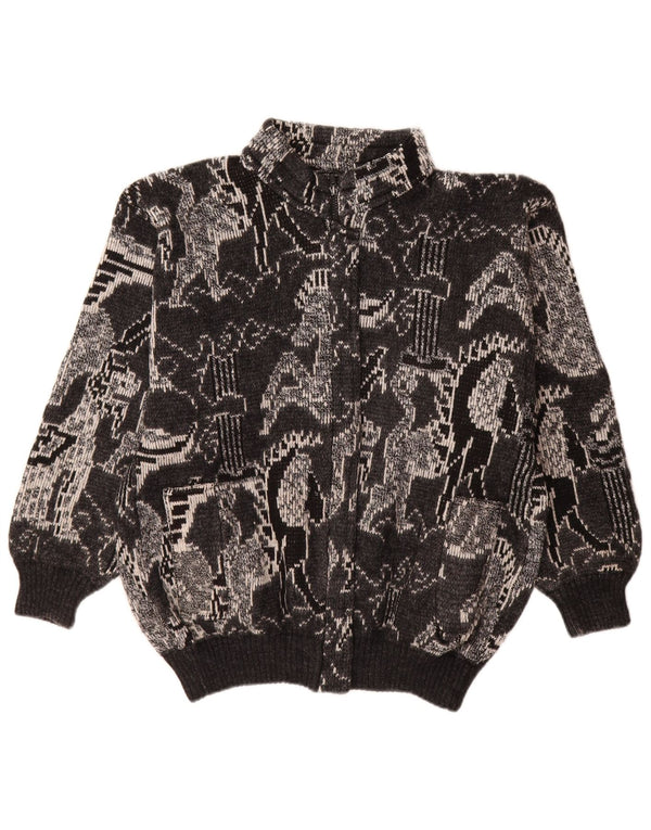 Pulover Cardigan Vintage pentru femei UK 18 XL Lână geometrică neagră