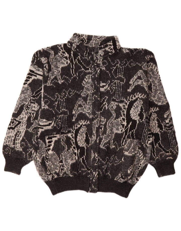 Pulover Cardigan Vintage pentru femei UK 18 XL Lână geometrică neagră