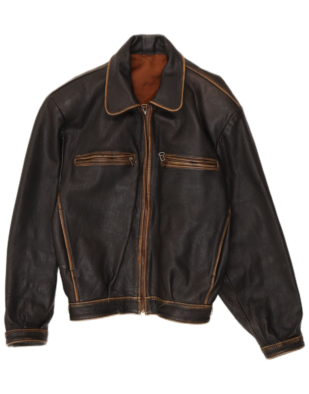 Jachetă Bomber din piele vintage pentru bărbați, cu tăiere largi, UK 38, piele medie neagră