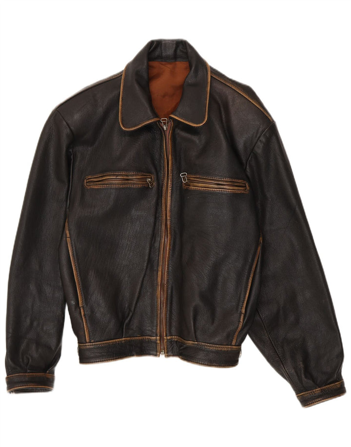 Jachetă Bomber din piele vintage pentru bărbați, cu tăiere largi, UK 38, piele medie neagră