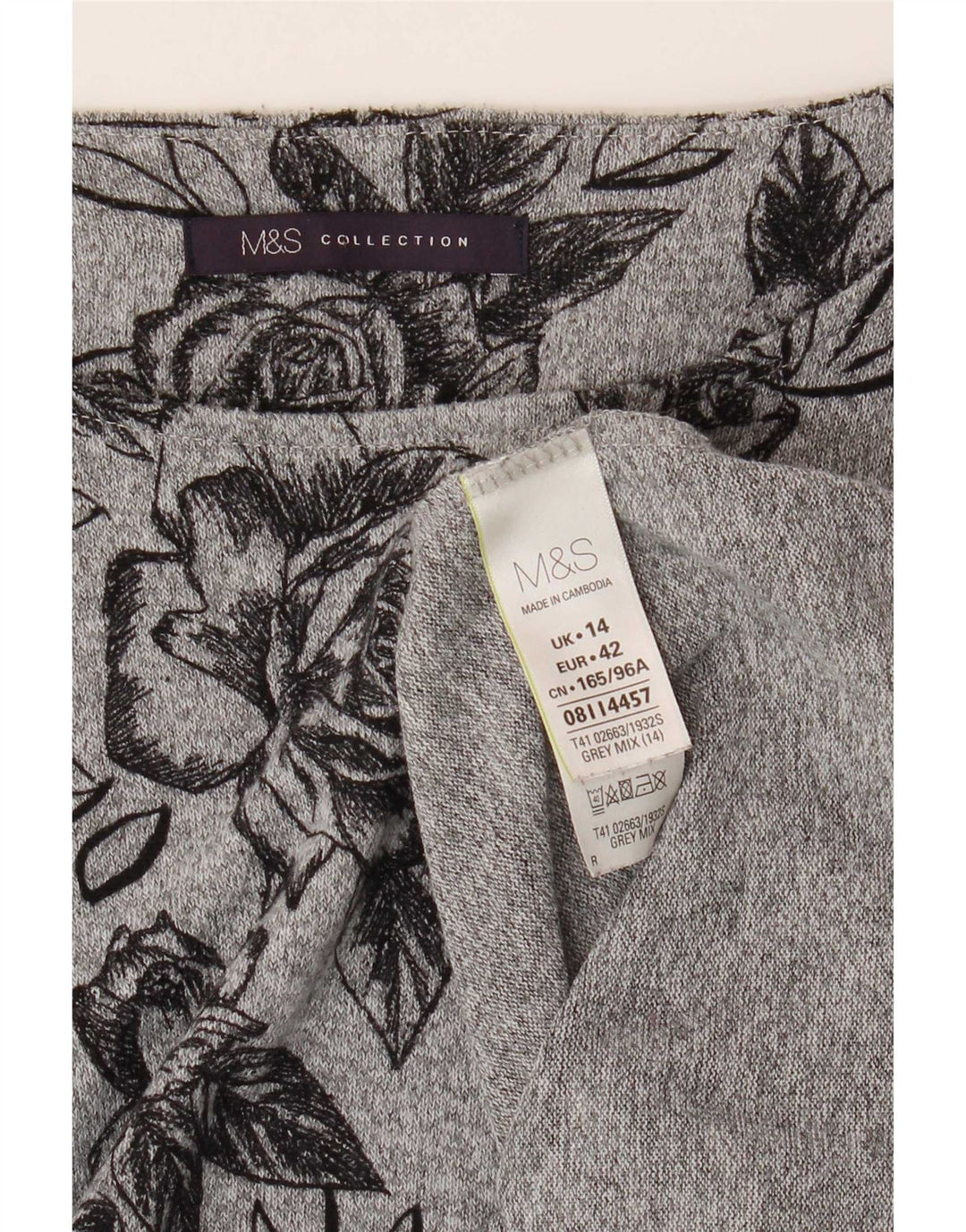 Marks & Spencer Top pentru femei cu mâneci 3/4 UK 14 mare, gri, poliester floral