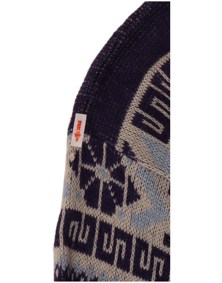 Pulover vintage pentru bărbați cu gât roșu, mijlociu, bleumarin, geometric