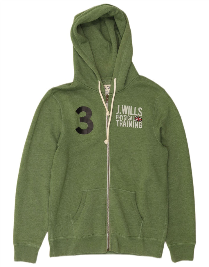 JACK WILLS Pulover cu glugă cu fermoar grafic pentru bărbați, bumbac verde mare