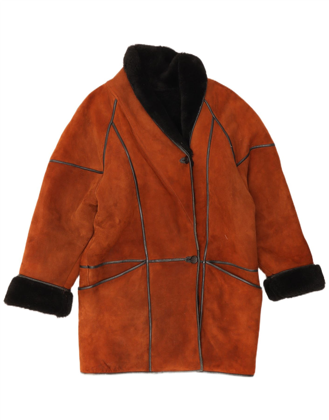 Palton supradimensionat din shearling vintage pentru femei EU 38 maro mediu