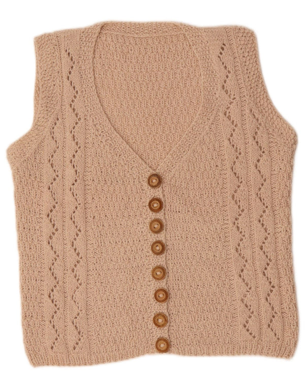 Pulover cardigan fără mâneci pentru femei VINTAGE UK 14 Bej mediu