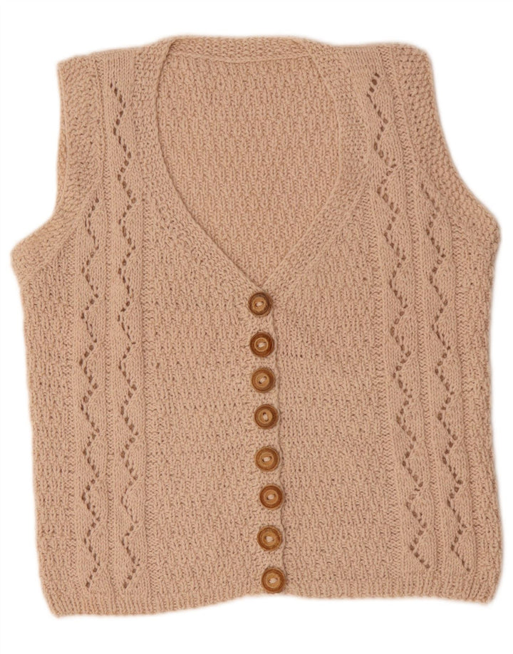 Pulover cardigan fără mâneci pentru femei VINTAGE UK 14 Bej mediu