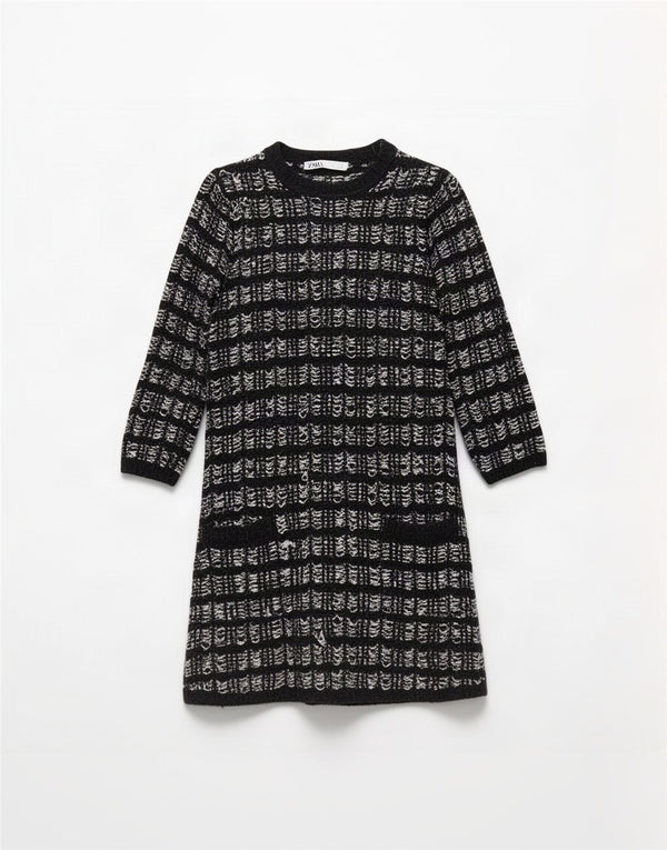 Rochie cu pulover supradimensionată pentru femei Zara, cu mâneci 3/4, UK 10, cu carouri mici, negru