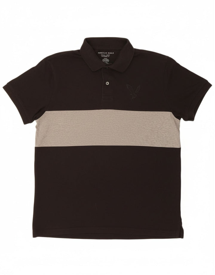 AMERICAN EAGLE Mens Standard Fit Polo Shirt Medium Black Colourblock