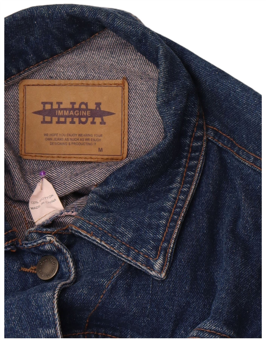 Jachetă de denim crop vintage pentru femei UK 14, bumbac albastru mediu