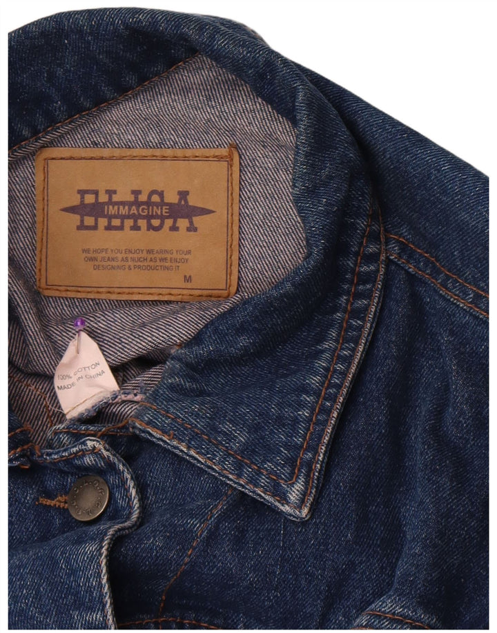 Jachetă de denim crop vintage pentru femei UK 14, bumbac albastru mediu