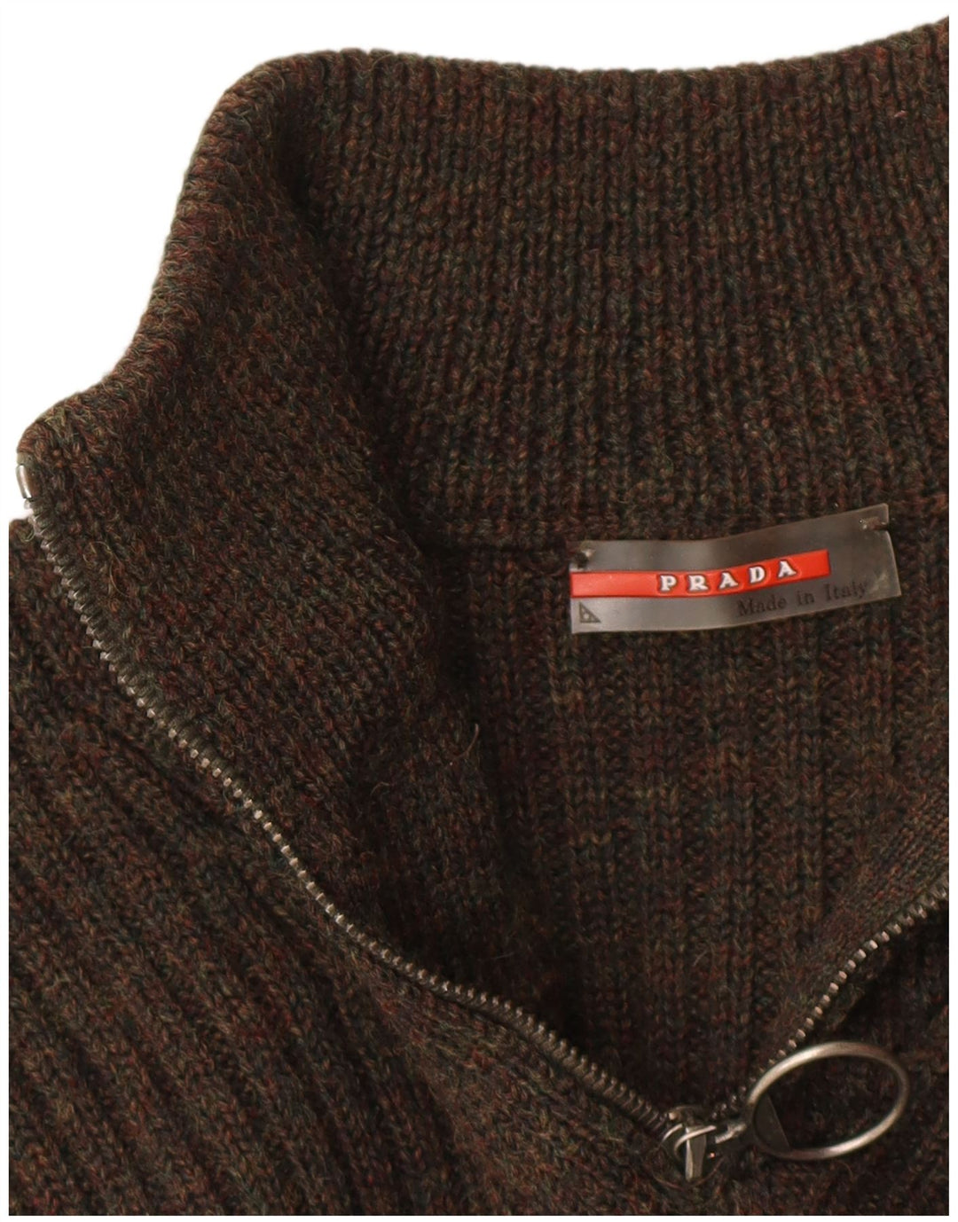 Pulover PRADA pentru damă, cu fermoar și gât, IT 48 XL, lână virgină maro