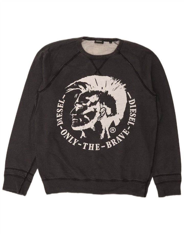 DIESEL Hanorac grafic pentru bărbați Pulover mare din bumbac gri