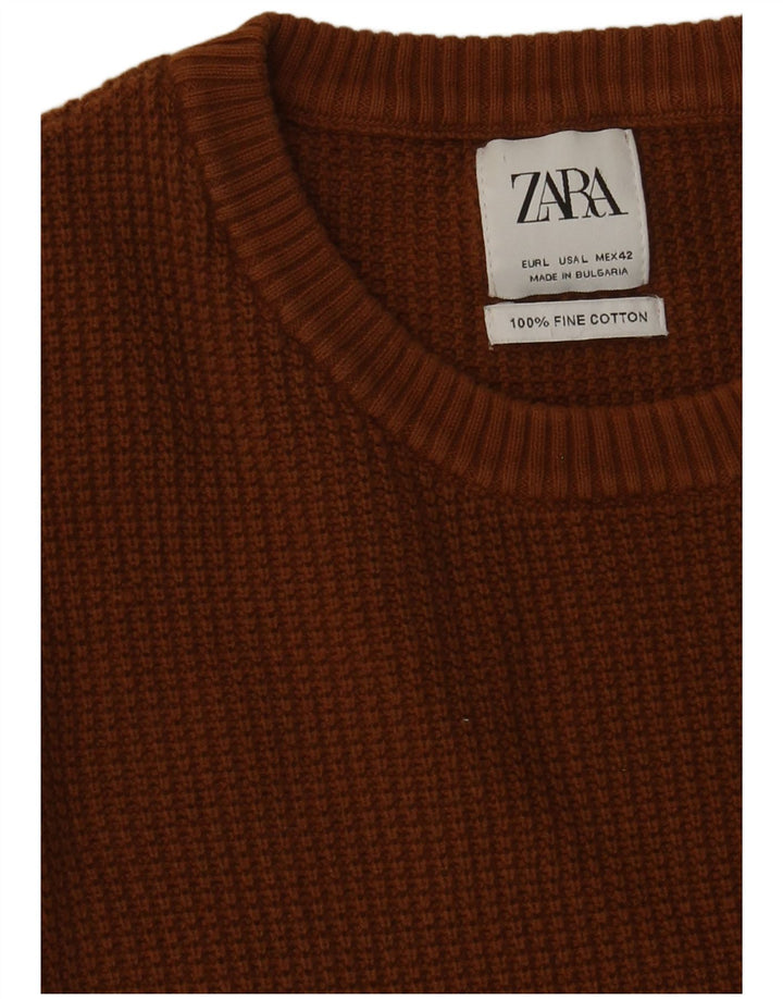 Pulover pentru bărbați Zara, cu decolteu, mare, maro, bumbac