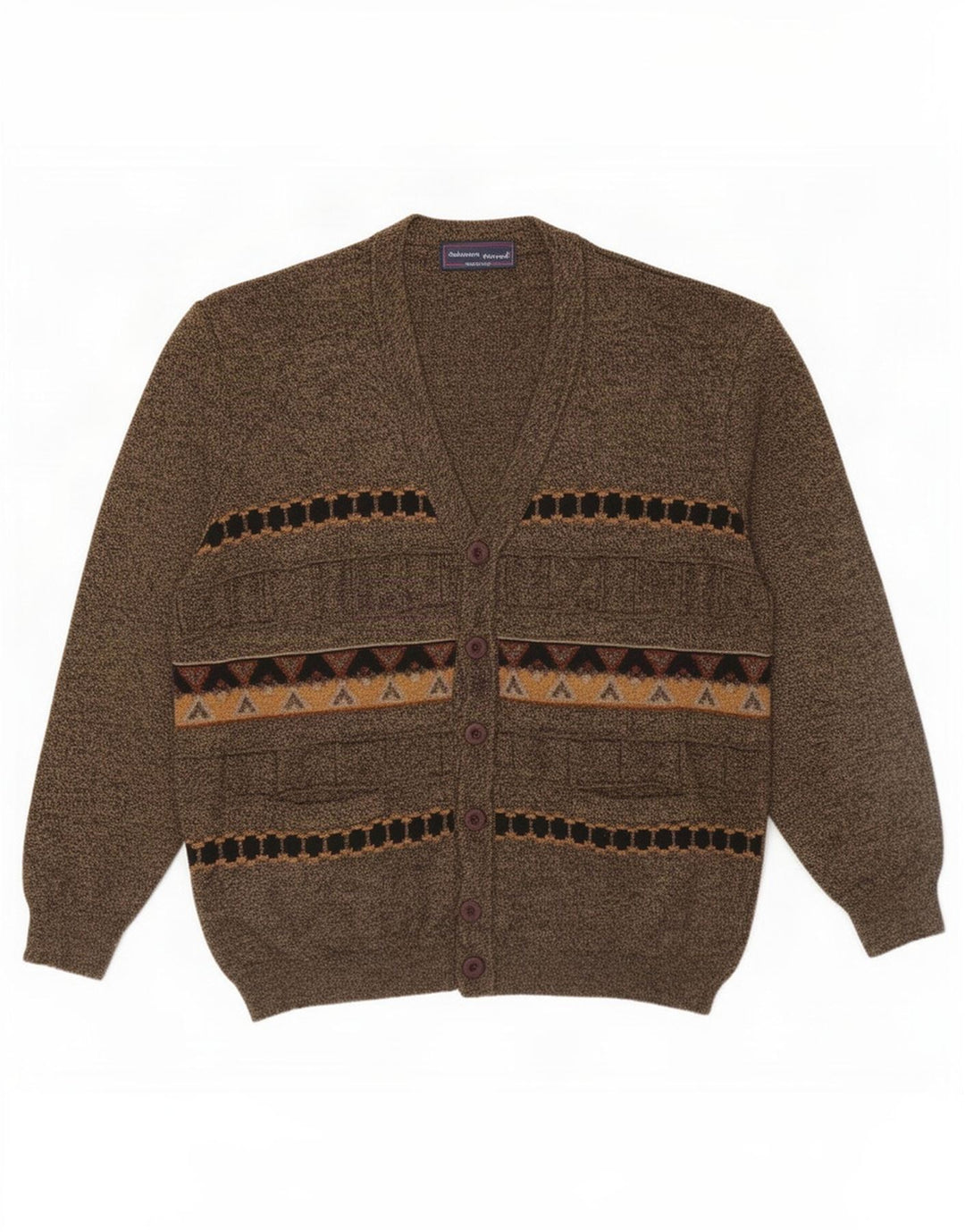 Cardigan Vintage pentru bărbați din lână geometrică maro mare