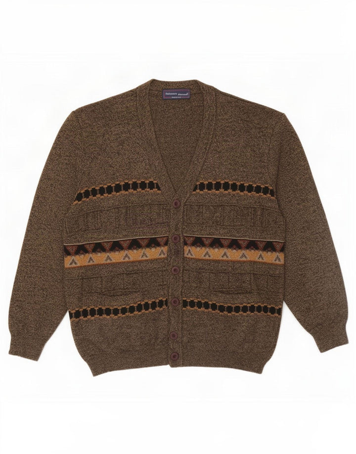 Cardigan Vintage pentru bărbați din lână geometrică maro mare