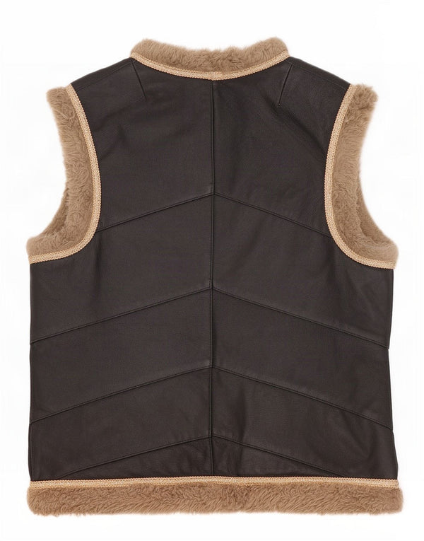Gilet Vintage din piele Sherpa pentru femei UK 10 Small Black